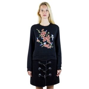 Carven | Women’s Black Crewneck Embroidered Bird/Floral Pullover Sweatshirt Sz S